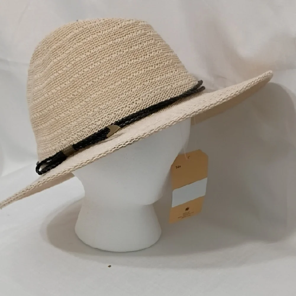 Twig & Arrow Women's Cream Wide Brim Hat with Black Accent